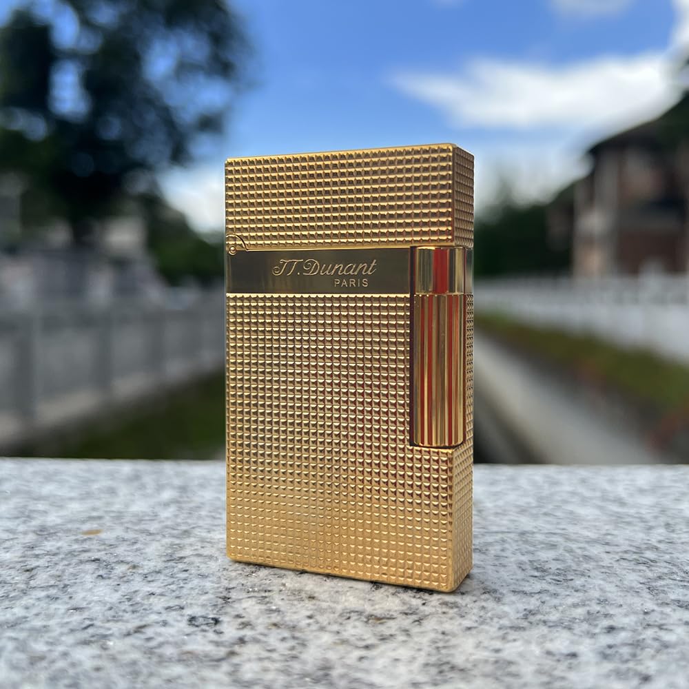 Classic Ligne 2 Lighter – Iconic “Ping” Sound, Diamond Head Brass Lighter, Adjustable Soft Flame, Luxury Gift for Men Dad Boyfriend (Gold1)