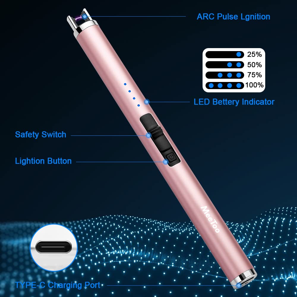 MeeToo Candle Electric Lighter Rechargeable USB Type-C Lighters for Candle Christmas Kitchen Camping Party, Gifts for Wife Women Men Nana Black