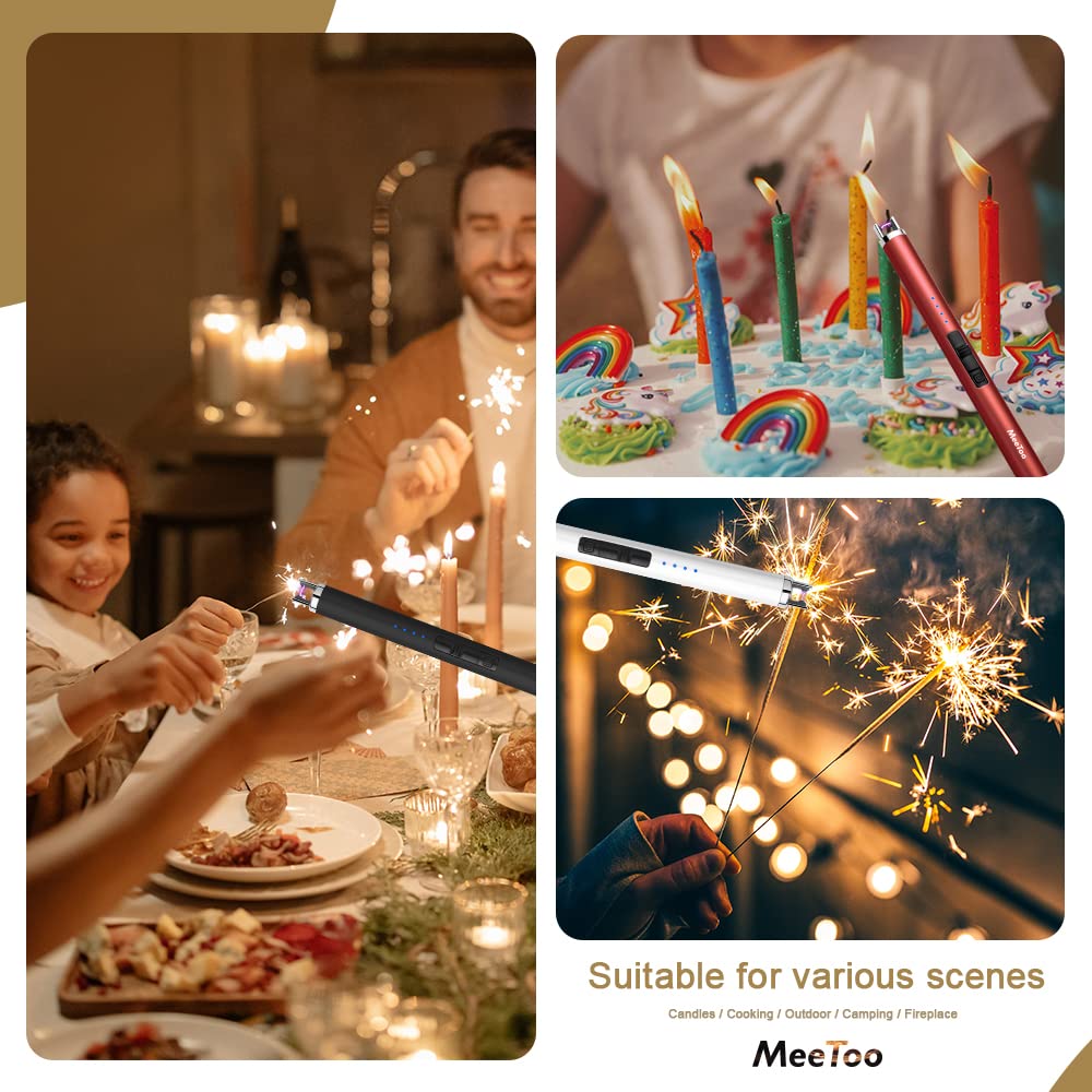 MeeToo Candle Electric Lighter Rechargeable USB Type-C Lighters for Candle Christmas Kitchen Camping Party, Gifts for Wife Women Men Nana Black