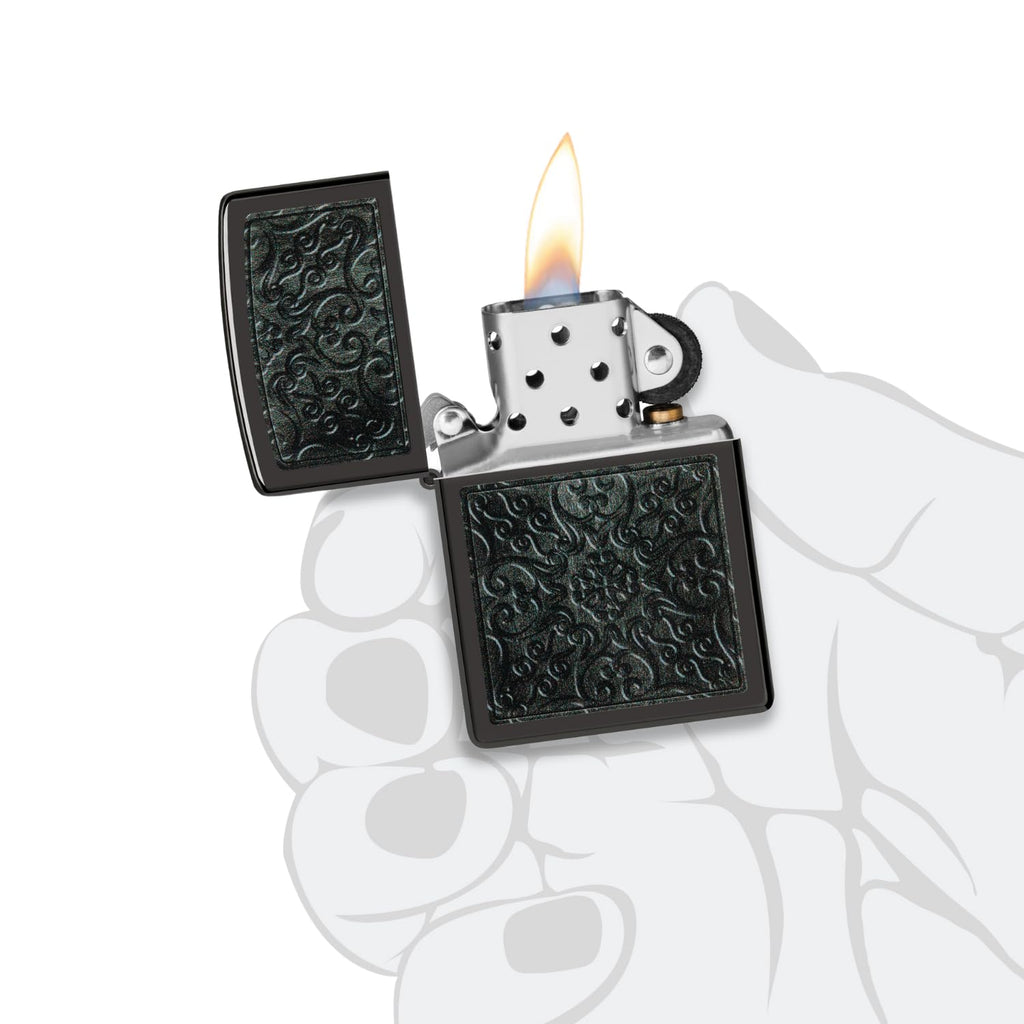 Zippo Gothic Window Design Armor® Black Ice® Pocket Lighter