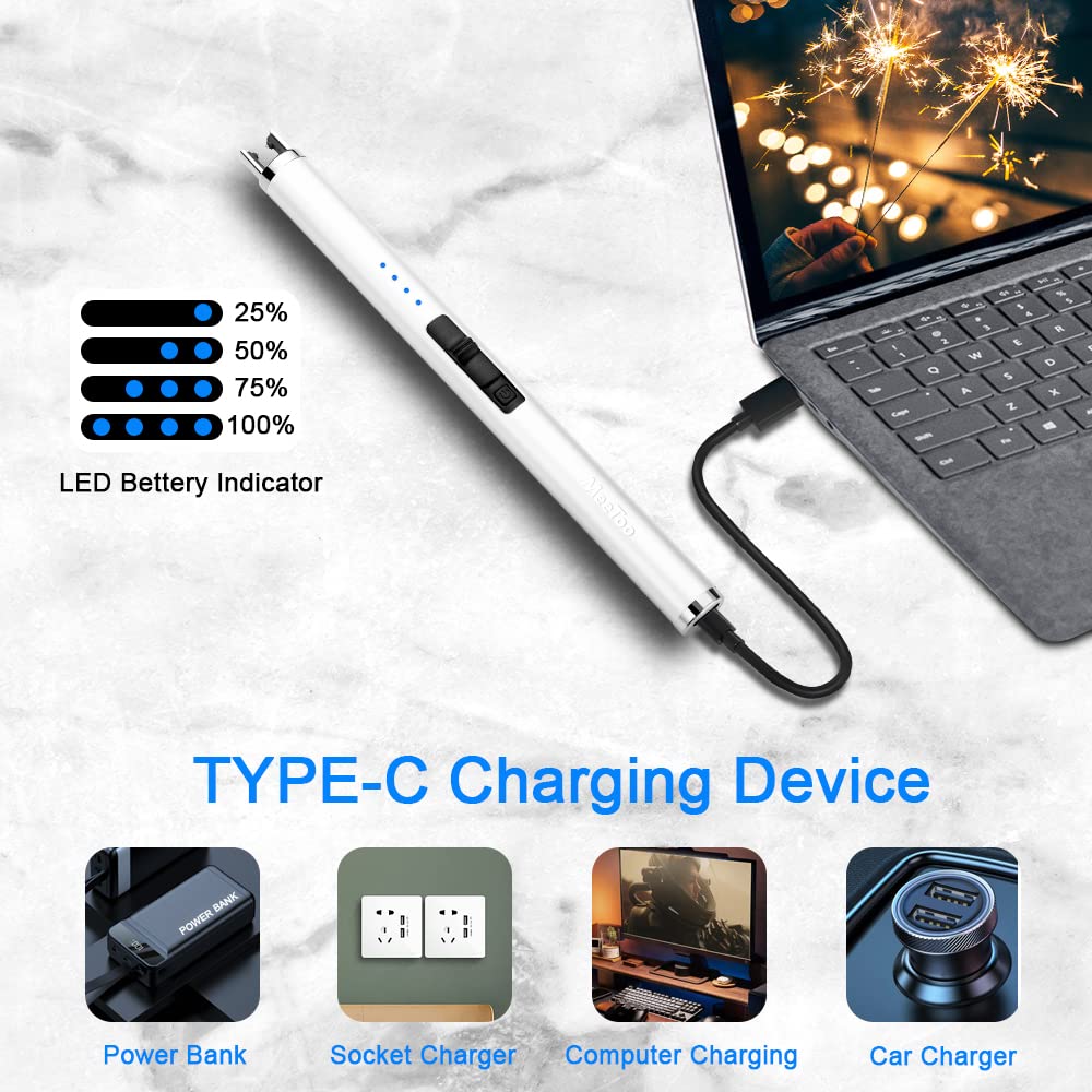 MeeToo Candle Electric Lighter Rechargeable USB Type-C Lighters for Candle Christmas Kitchen Camping Party, Gifts for Wife Women Men Nana Black