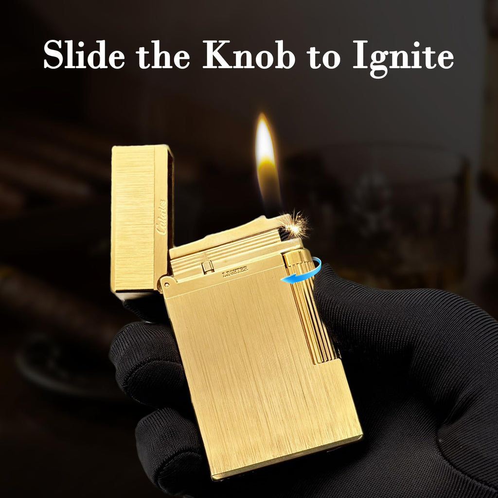 Premium Brass Lighter, Adjustable Soft Flame, Classic Ping Sound, Elegant Gift for Men, Father, Husband, Boyfriend (Gold)